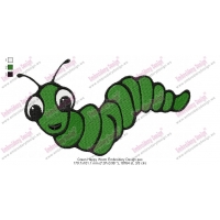 Green Happy Worm Embroidery Design